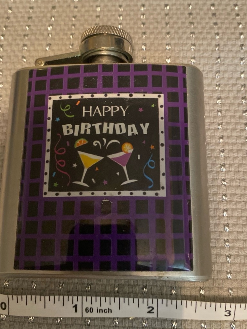 GANZ Purple Grid "Happy Birthday" Party Flask